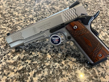 Load image into Gallery viewer, Pistol Display Stand Handgun Stand Clear Acrylic Rubber Tipped - Trump 2024 Domed Decal…