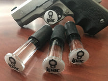 Load image into Gallery viewer, 3-Pack Pistol Display Stand Handgun Stand Clear Acrylic Rubber Tipped - iPac Domed Decal…