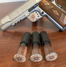 Load image into Gallery viewer, 3-Pack Pistol Display Stand Handgun Stand Clear Acrylic Rubber Tipped - Right to Bear Arms Domed Decal…